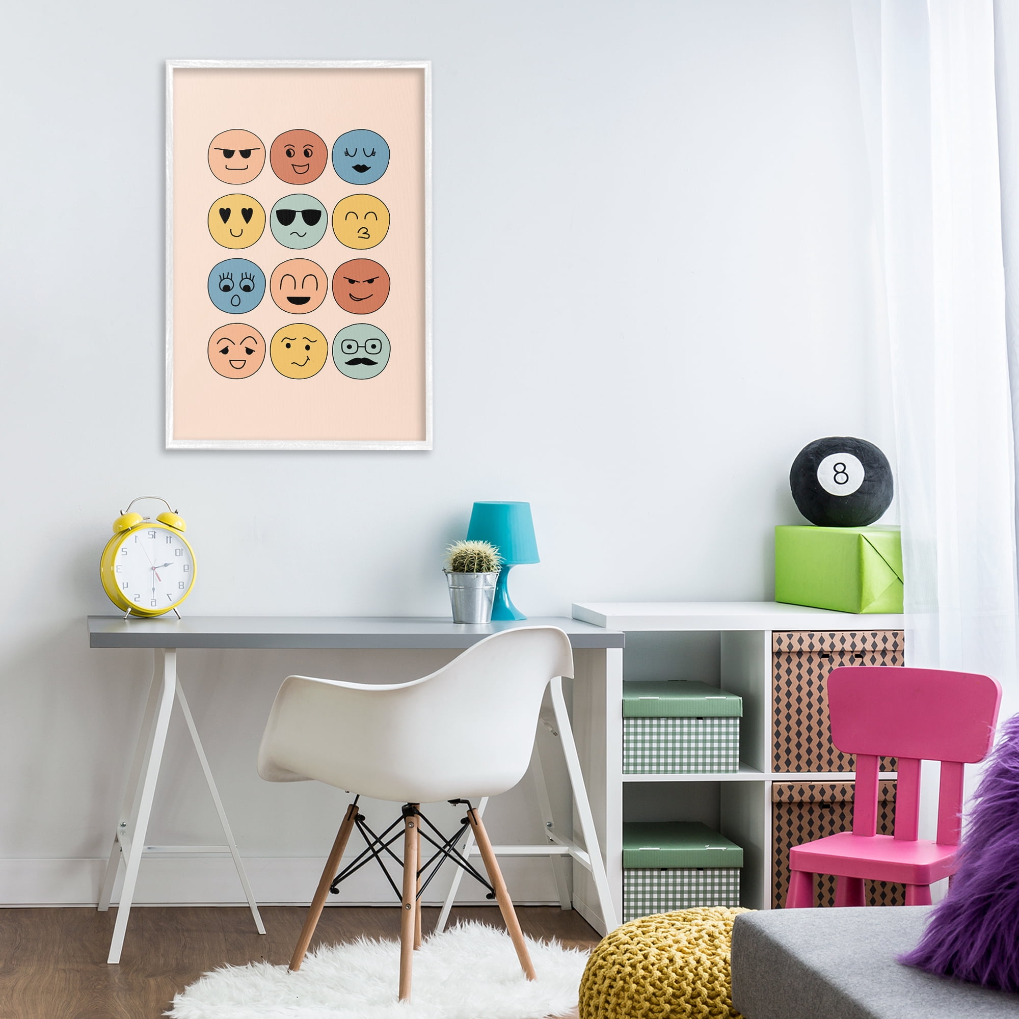 Stupell Industries Various Expression Smileys Novelty Painting White Framed Art Print Wall Art, 20 x 30