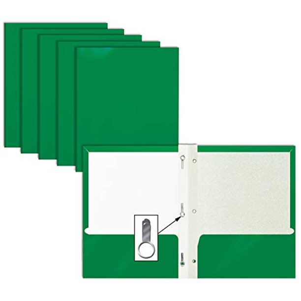2 Pocket Glossy Green Paper Folders with Prongs, 25 Pack, by Better
