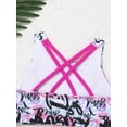thumbnail image 4 of DPOIS Kids Girls 2 Pieces Swimsuit Crisscross Back Bra Top with Boyshorts Tankini Bathing Suits Graffiti Rose Pink 6, 4 of 5
