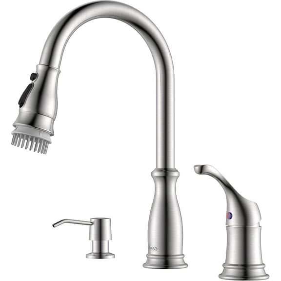 APPASO 3 Hole Kitchen Faucet with Pull Down Sprayer, Brushed Nickel High Arc Sink Faucet