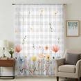 thumbnail image 2 of Botanical Wildflowers Semi Sheer Curtains Drapes for Living Room,Bedroom,French Doors Window 63 Inches Long,Spring Farmhouse Floral Grey Plaid Rod Pocket Chiffon Curtain Drapery Voile Draperies Panel, 2 of 8