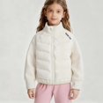 thumbnail image 2 of Teylalorva Girls Outerwear Jackets Color Block Stand Collar Zip Up Lightweight Down Jacket Short Casual Coat（4-15） Beige Size 4T, 2 of 2