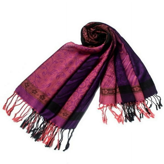 Pa-33-1 Pink Lovely Little Flower Patterns & Stripe Mix-Style Tassel Ends Silky Pashmina/Shawl/Scarf