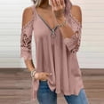 thumbnail image 1 of Fiudx Ropa de Mujer Mujer Casual Tallas Grandesencaje Media Mangaｖ-Cuello Cremallera Ahueca Hacia Fuera Camiseta Blusa Tops, 1 of 7