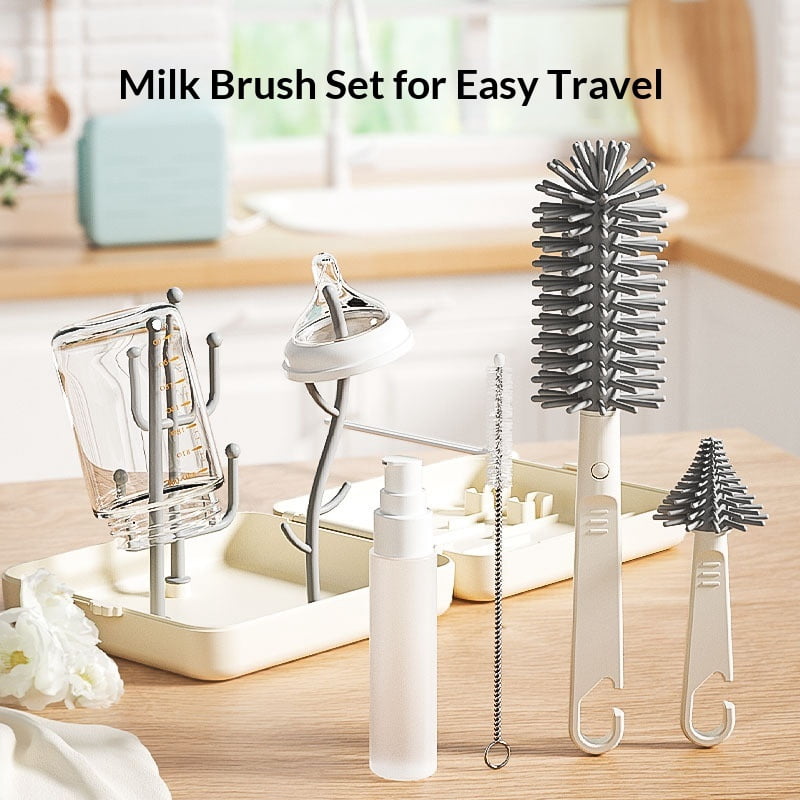 Baby Bottle Brush,6 in 1 Bottle Cleaner Set with Extendable Silicone Bottle Brush,Drying Rack,Nipple & Straw Brushes,Soap Dispenser & Organizer Case,Ideal Gifts for Babies& Moms