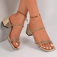 thumbnail image 5 of Gpaecead Women's Rhinestone Fine Strap Chunky Heel Slides Open Toe Sparkling Dressy Summer Party Shoes, B-Gold, 5 of 8