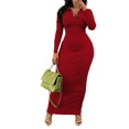 thumbnail image 5 of Dresses For Women Bodycon Maxi Dress Casual Long Sleeve V Neck Long Dresses Sundress Red S, 5 of 6