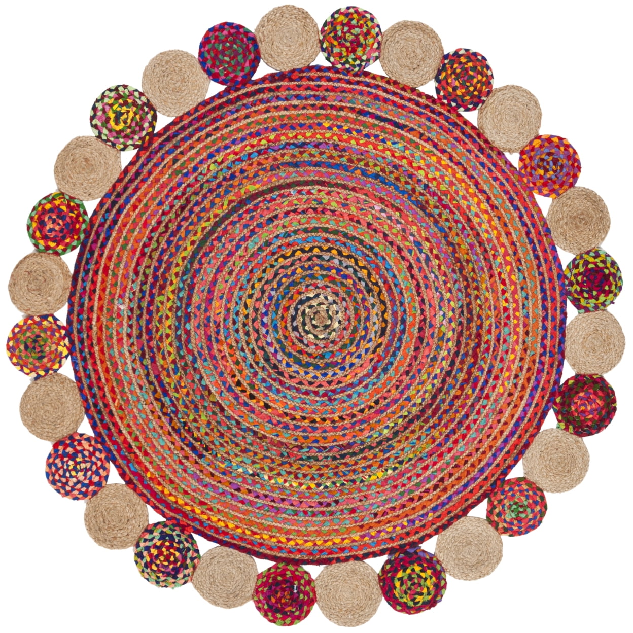 SAFAVIEH Cape Cod Kyle Braided Area Rug, 10' x 10' Round, Red/Multi