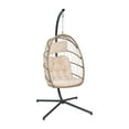 thumbnail image 2 of BizChair Patio Hanging Egg Chair, Wicker Hammock with Soft Seat Cushions & Swing Stand, Indoor/Outdoor Natural Frame-Cream Cushions, 2 of 16