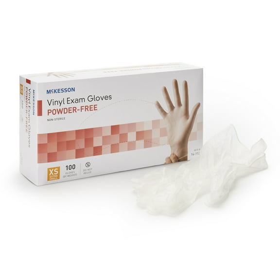 McKesson Vinyl Exam Gloves, Powder-Free, Disposable Medical Glove - XS, 100 Count, 10 Boxes, 1000 Total
