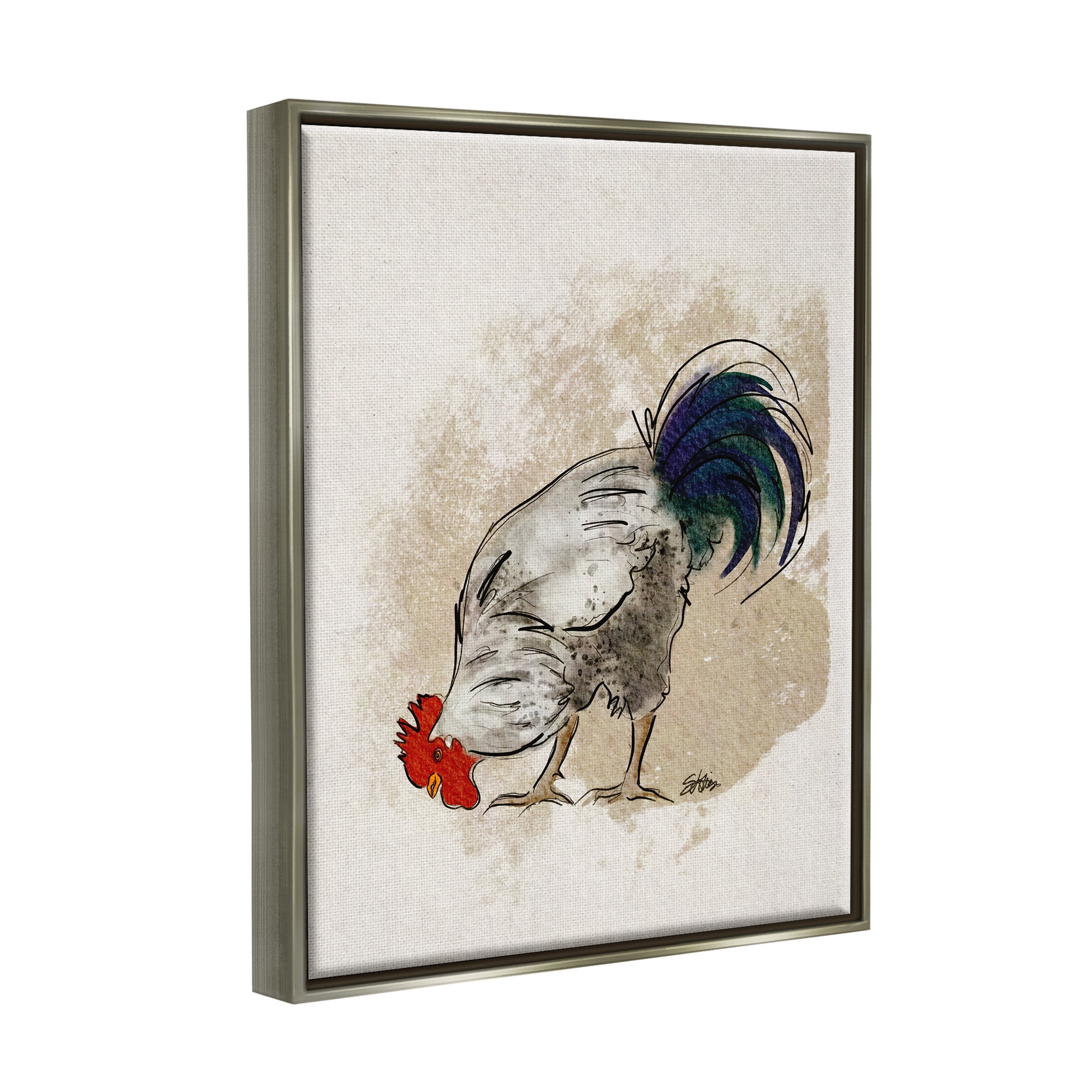 Stupell Farmhouse Chicken Country Animal Animals & Insects Painting Gray Floater Framed Art Print Wall Art