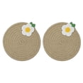 thumbnail image 1 of 2Pcs Manteles Individuales Redondos Trenzados, 7.1" Manteles Tejidos para Mesa de Cocina con Flor para Decoración de Granja (Marrón), 1 of 7
