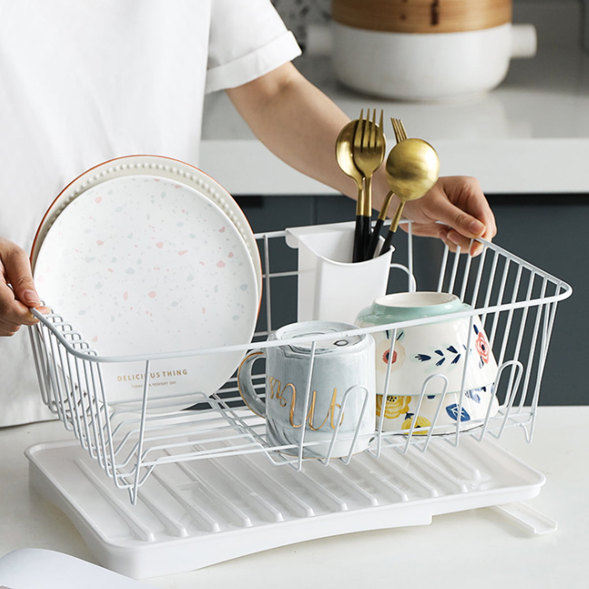 Stainless Steel Dish Rack With Drainer Tray