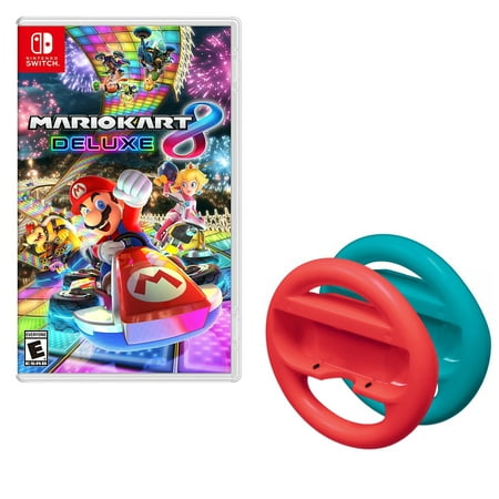 Nintendo Switch Mario Kart 8 with Red and Blue Steering Wheels (The Best Mario Kart Game)