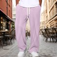 thumbnail image 4 of Mens Corduroy Pants Lightweight Elastic Casual Waist Drawstring Pants Straight Baggy Pants with Pockets Purple 3XL, 4 of 6