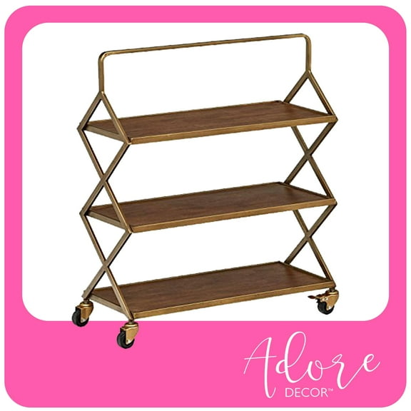Adore Decor Hudson Wooden Kitchen Bar Cart Gold