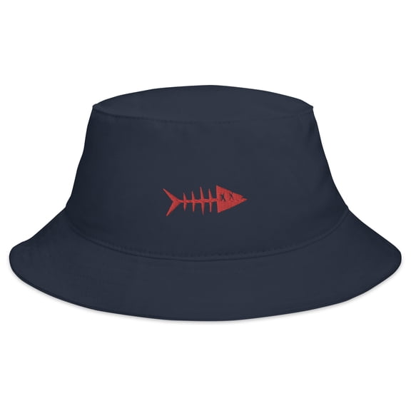 Clishirt Adult Unisex Embroidered Red Fish Cotton Navy Bucket Hat