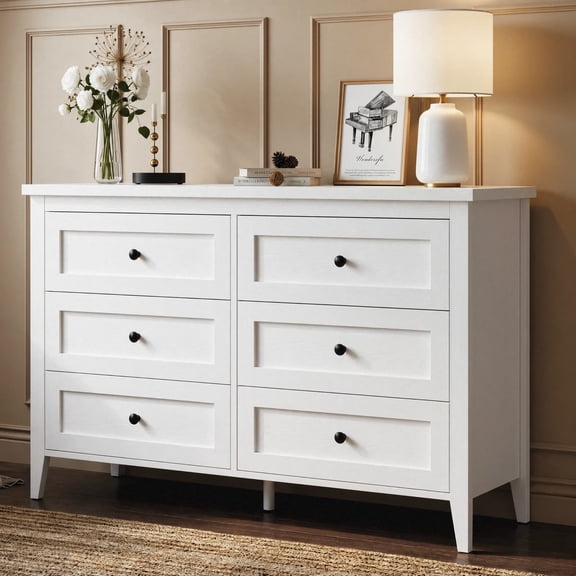 RichYa 6 Drawer Dresser for Bedroom,Chest of Drawers with Metal Knobs,Dresser for Closet,White