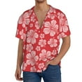 thumbnail image 3 of Naloa Red Hibiscus Flower Men's Loose Fit Cuban Collar Short-Sleeve Shirt with Button-down and Chest Pocket for Everyday Wear Outings - XX-Large, 3 of 7