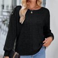 thumbnail image 2 of Wensltd Women Solid Crew Neck Long Sleeve Ribbed Sweater Shoulder Button Detail Loose Knit Style Tops Casual Everyday Wear, 2 of 5