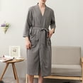 thumbnail image 3 of Men Bathrobe Solid Color V Neck Cardigan Water Absorption Oversize Male Pajamas for Home, 3 of 7