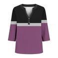 thumbnail image 5 of Ounisa Women's Tops Floral Stripe Print 3/4 Length Sleeve Pleated Front V Neck Button Tunic T Shirts, 5 of 5
