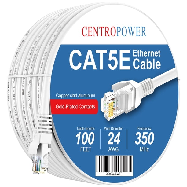 CENTROPOWER Cables Cable de conexión de red Ethernet Cat5e, cable de Internet blanco de 100 pies para módem, enrutador, PC, consolas de TV, Internet de alta velocidad
