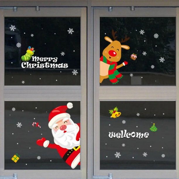Pegatinas navideñas para ventana, decoraciones navideñas para el hogar, pegatinas de pared para habitación de niños, calcomanías de Navidad para Año Nuevo