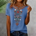 thumbnail image 4 of SSZMDLB Women Plus Size V Neck Short Sleeve Embroidered Boho Tshirt Casual Summer Tops Loose Fit Flowy Tee Shirt Vacation Outfits Beach Holiday Clothes, Blue 2XL, 4 of 7