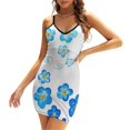 thumbnail image 3 of Blue Forget Me Not Robe Élégante Douce Aquarelle Femme Coréenne Kawaii Col Carré Robe Fleur Bleue Fleur Bleue Jaune, 3 of 5