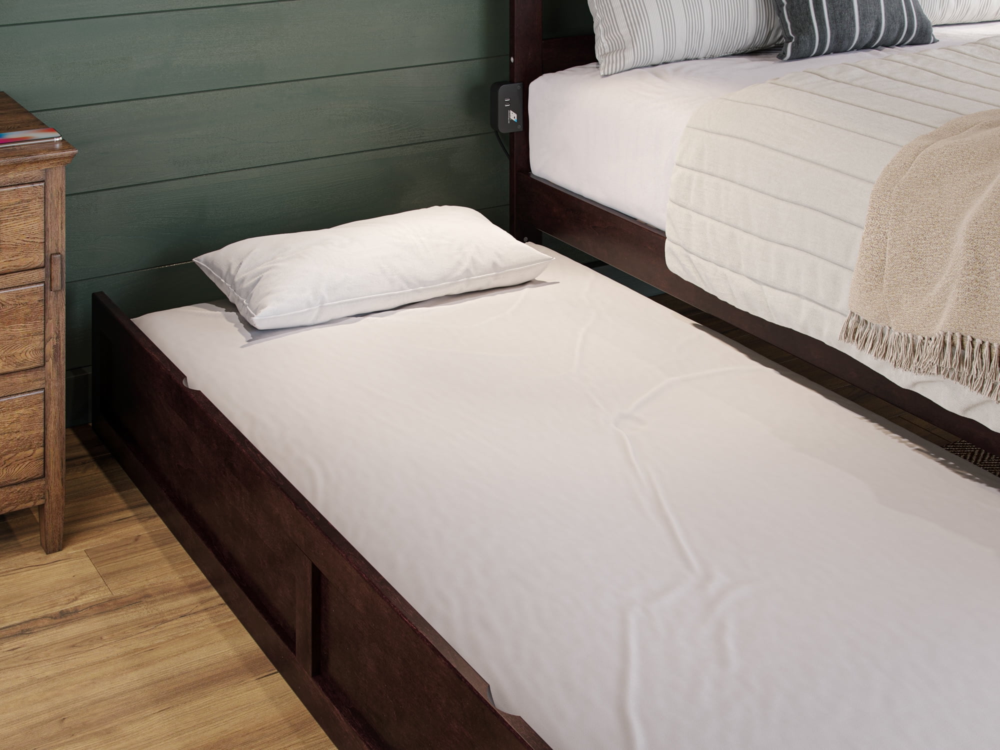 AFI Warren Full Wood Platform Bed with Headboard Footboard & Twin Trundle, Espresso
