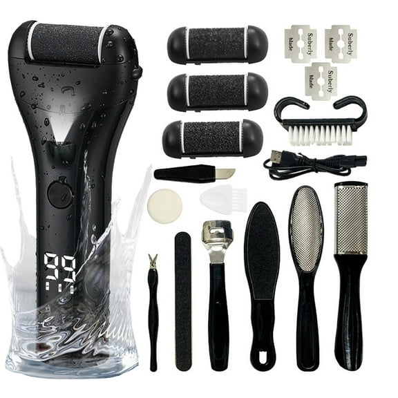 Callus Remover for Feet,  Professional Pedicure Tools Foot Care Kit, Foot Scrubber Electric Feet File Pedi for Hard Cracked Dry Dead Skin, 3 Rollers, 2 Speed, Battery Display