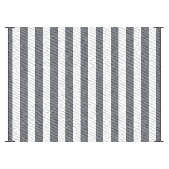 9x12 RV Outdoor Rug - Waterproof Camping Carpet w/ Carry Bag - Gray & White Striped - Patio, Beach, RV Mat
