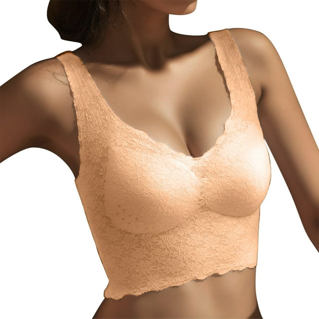 PEASKJP Strapless Bra Adjustable Spaghetti Thin Strap Sports Bra, Beige M