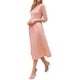 thumbnail image 4 of Vestido de punto waffle Inspire Chic para mujeres, con mangas 3/4, escote cuadrado, midi, talla XL, color rosa, 4 of 6