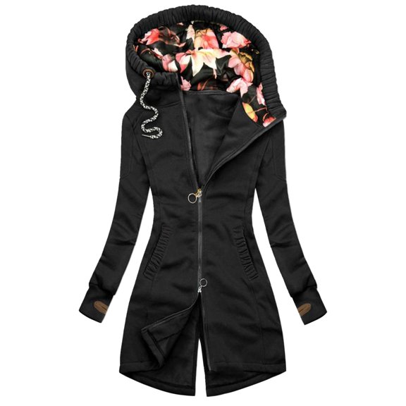 Dyfzdhu Zip up Hoodies for Women Plus Size Slim Floral Print Jacket Pocket Long Sleeve Sweatshirt