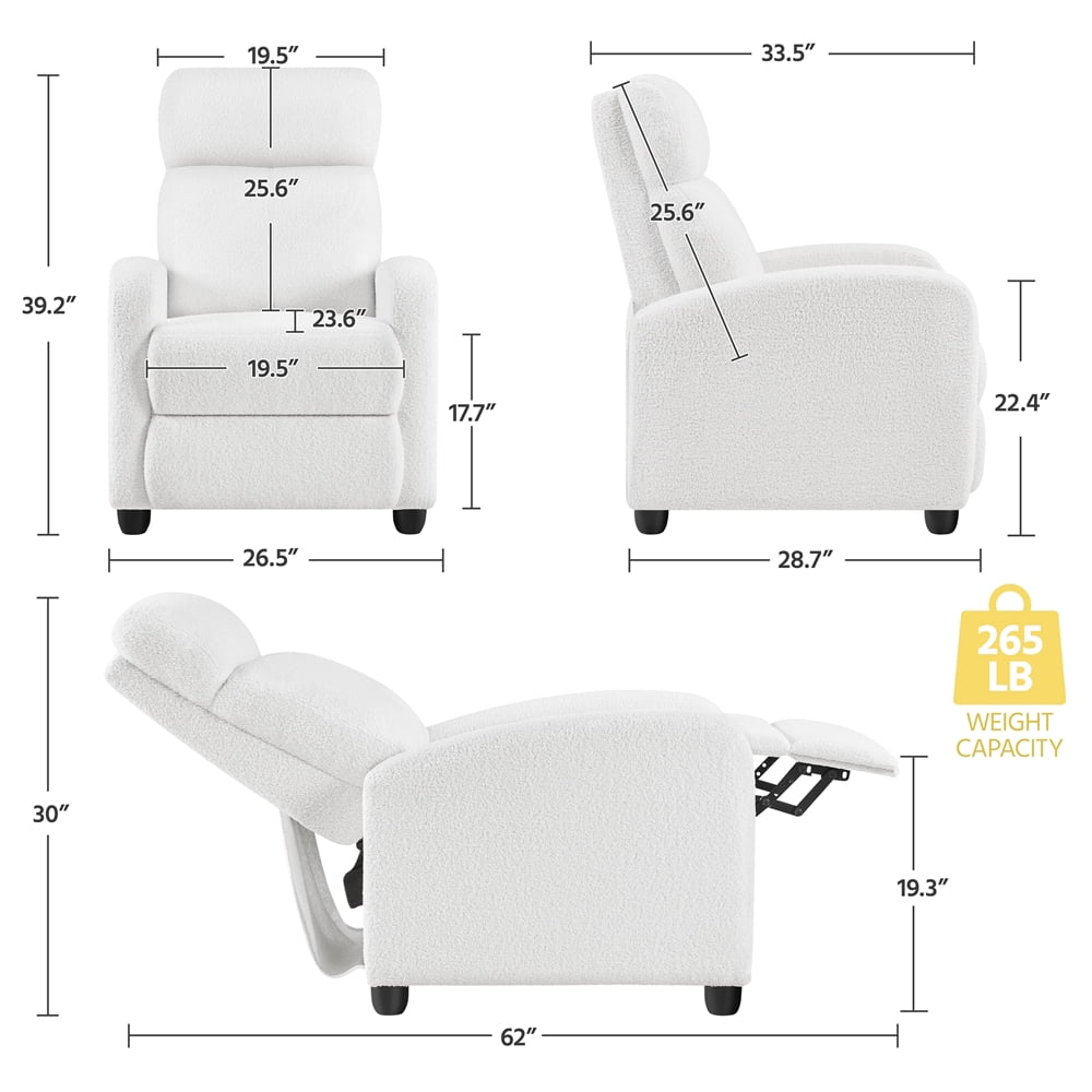 Yaheetech Upholstered Boucle Recliner Chair with Pocket Springs, White