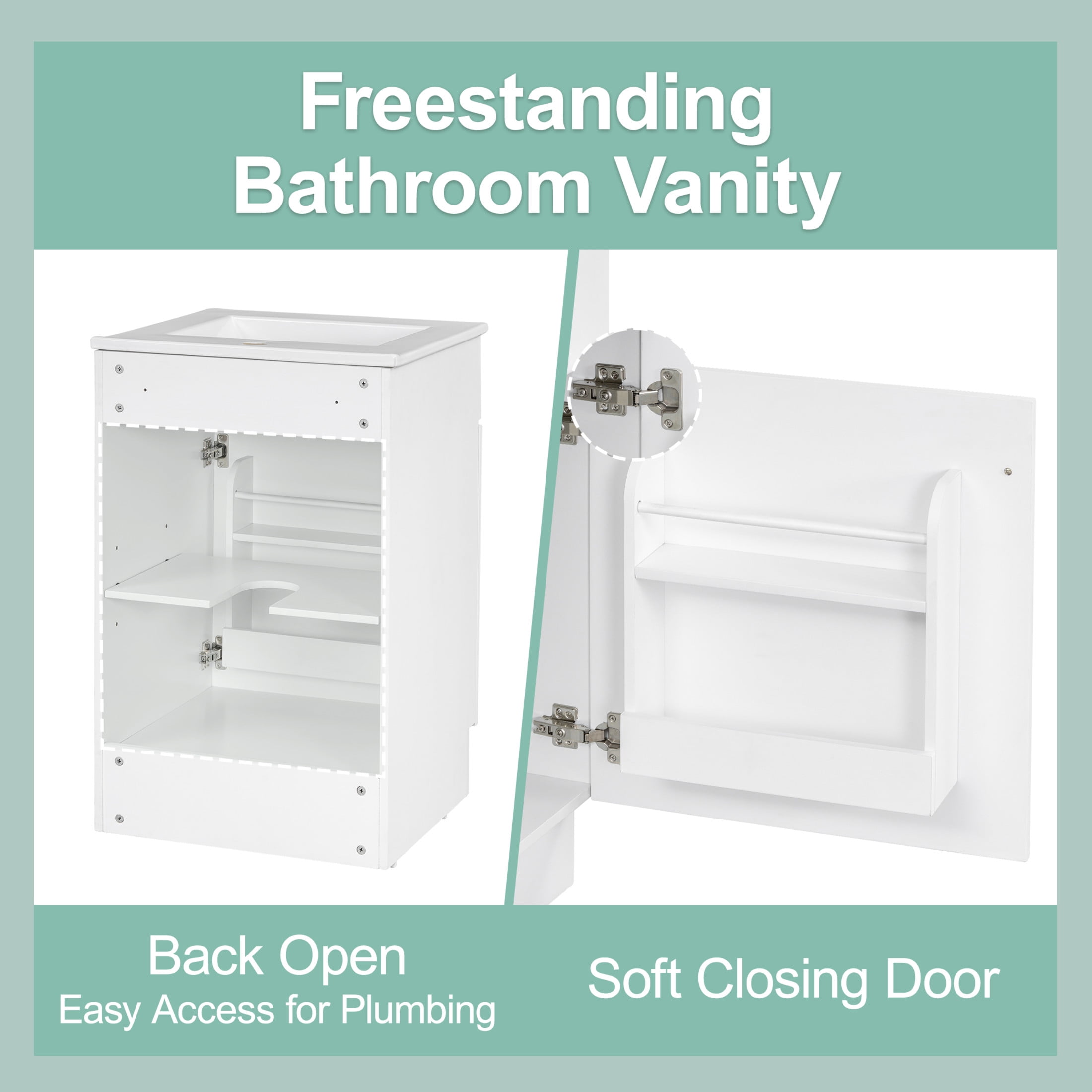 Vale Modern 20" Bathroom Vanity Cabinet with Sink, Soft Closing Door, White