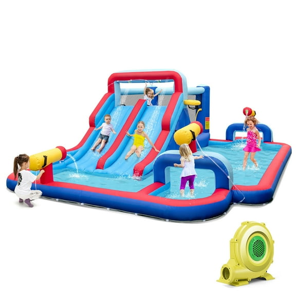 Gymax Inflatable Water Slide Park Kids Bounce House Climbing Jumping with 950W Blower