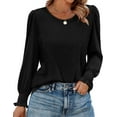 thumbnail image 2 of Ronuti Casual Long Sleeve Shirts for Women Fashion Clothing Puff Sleeve Tunic Tops with Smocked Cuffs, 2 of 7