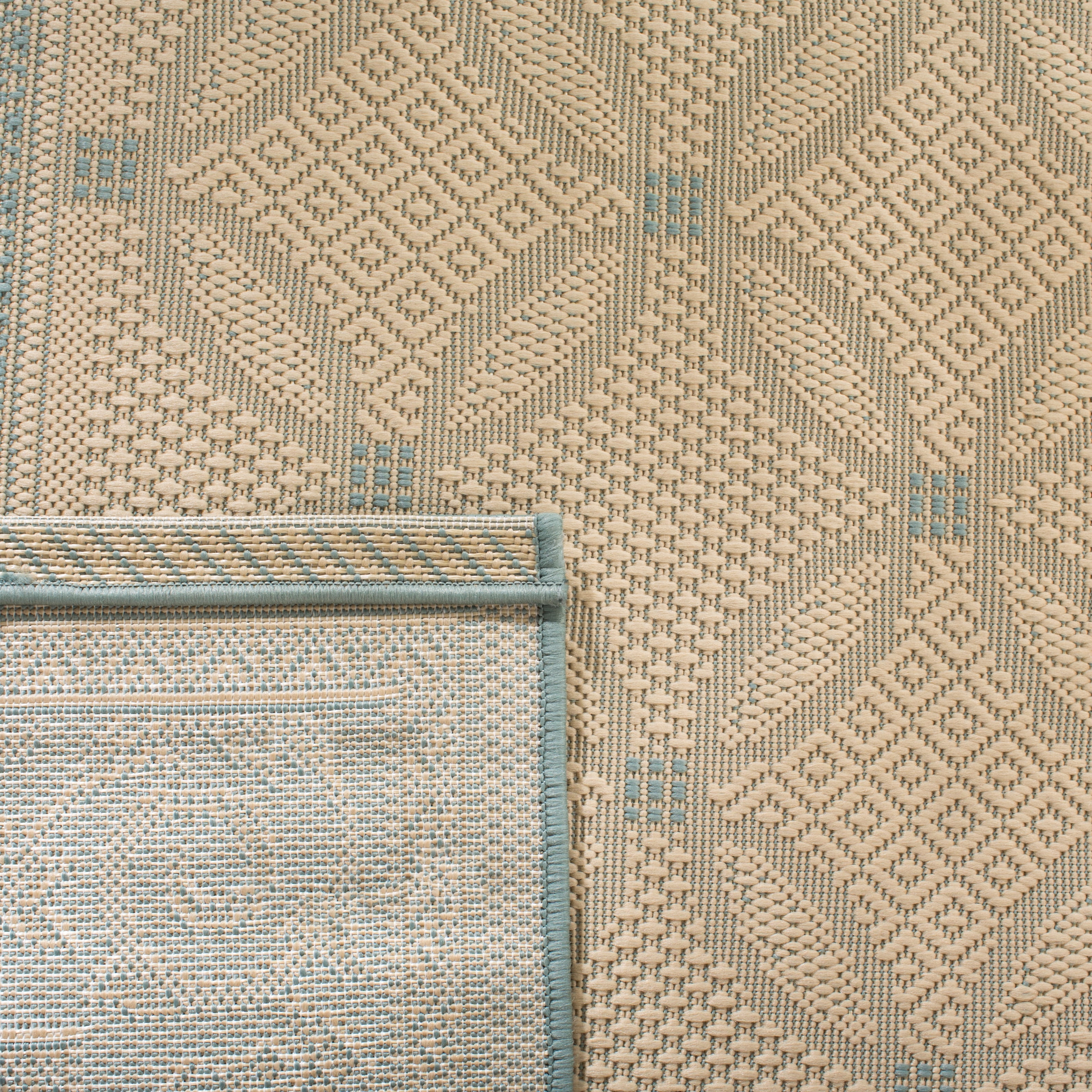 Safavieh Courtyard Cameron Geometric Indoor/Outdoor Area Rug, Cream/Aqua, 8' x 11'