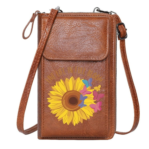 OIDERY Ladies Cell Phone Purse Zipper Womens Wallet Full Bloom Butterflies Sunflower Personalized Gifts for Girlfriend Friends for Valentine's Day Birthday Gifts