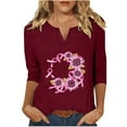 thumbnail image 2 of NSLGXD Women's Breast Cancer Awareness 3/4 Sleeve Shirts Casual V Neck Pink Ribbon Print Spread The Hope Tee Tops Fall Lightweight Pullover Shirts, 2 of 4