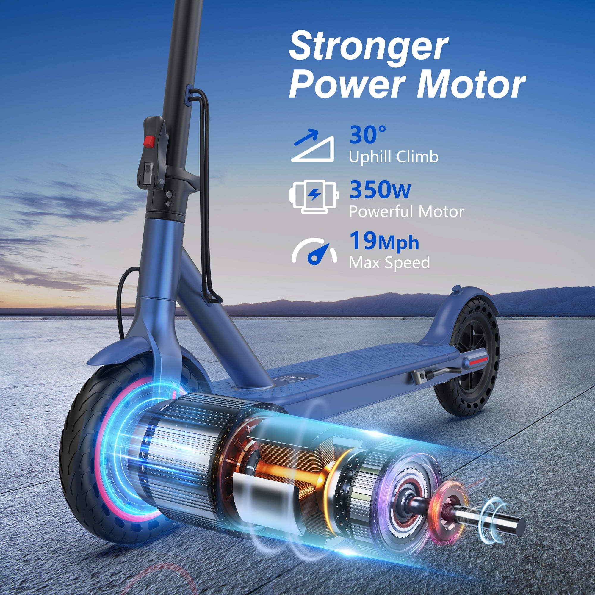 AOVOPRO BLUE ES80 350W 8.5' Foldable Electric Scooter for Adults and Child, 21 Miles Range UL 2272