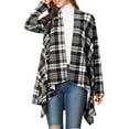 thumbnail image 5 of Unique Bargains Women's Plaid Asymmetric Kimono Open Front Loose Cardigan, 5 of 6