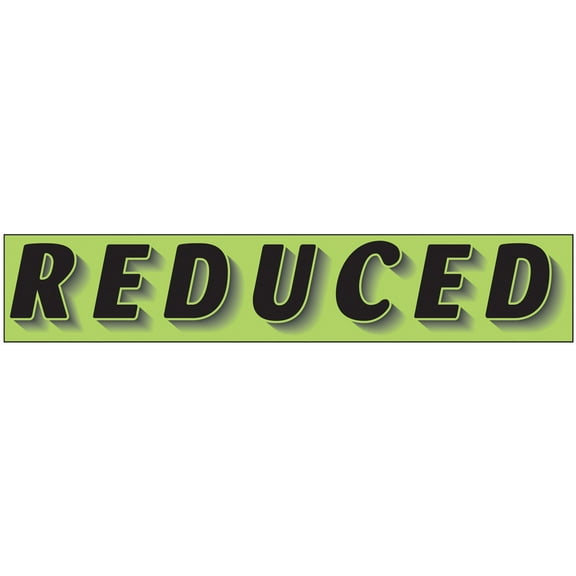 Rectangular Slogan Windshield Sticker - Black/Neon Green - "Reduced" - 14 1/2ʺL x 2 3/4ʺH - Pack of 12
