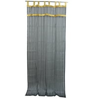 Mogul 2 Organza Sheer Curtains Black Silver Striped With Golden Border Window Panel Drapes 48"x84"