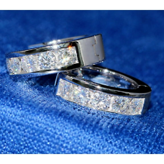 ORLOV DIAMONDS Moissanite Huggie Hoop Earrings 2Ct Round Cut 14K White Gold Finish