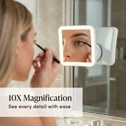 Fancii Mira 10X Magnifying Mirror with Light, Natural Daylight LED, 6.5 Wide, Suction Cup, Square