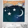 thumbnail image 1 of Moon Tapestry, Cartoon Style Night Sky with Swirled Clouds Stars and Moon Dotted Lines, Fabric Wall Hanging Decor for Bedroom Living Room Dorm, 5 Sizes, Dark Blue Salmon White, by Ambesonne, 1 of 1